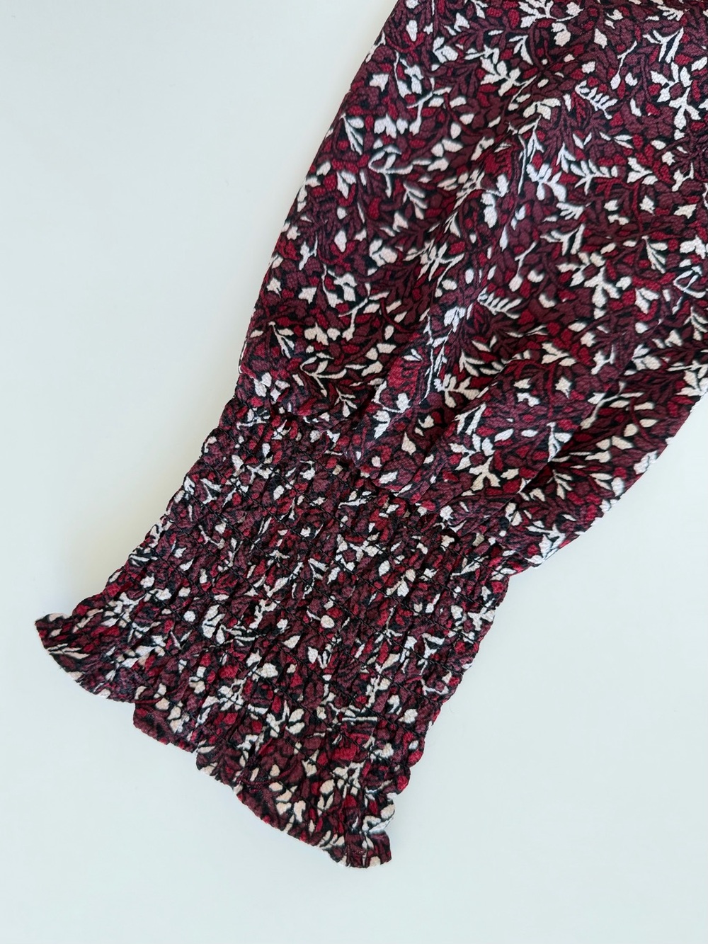Michael Kors Floral Smocked Mini Dress Burgundy Long Sleeve V-Neck Size S - Picture 8 of 16